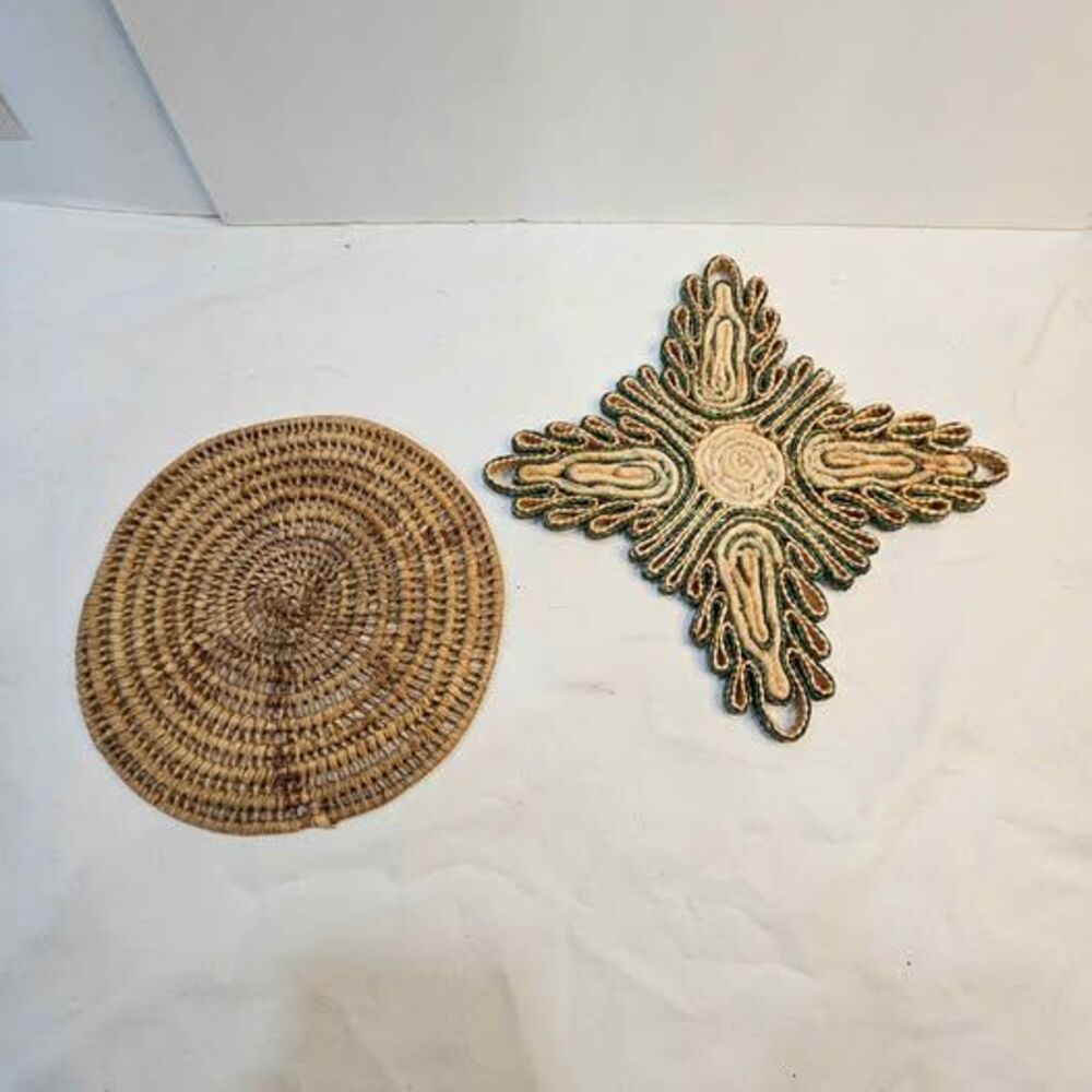 Vintage Woven Straw Trivets - Set of 2